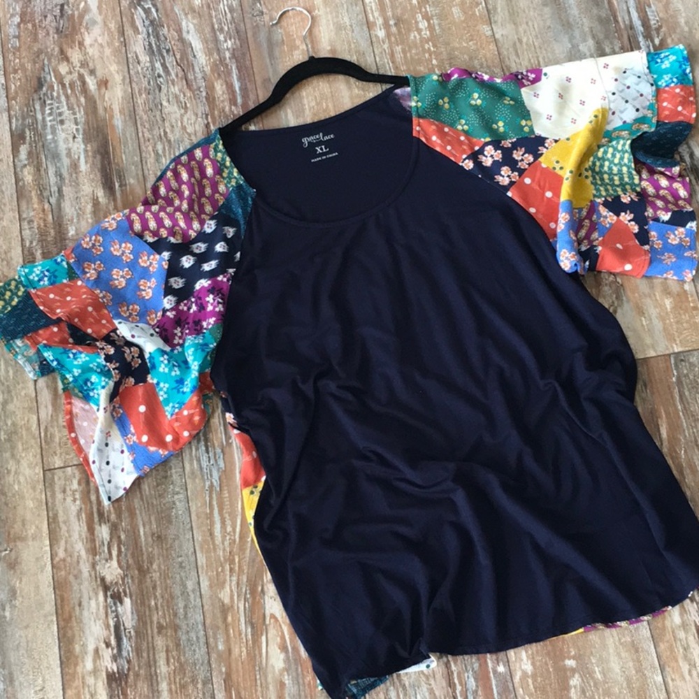 Flutter Sleeve Solid and Patchwork Tee